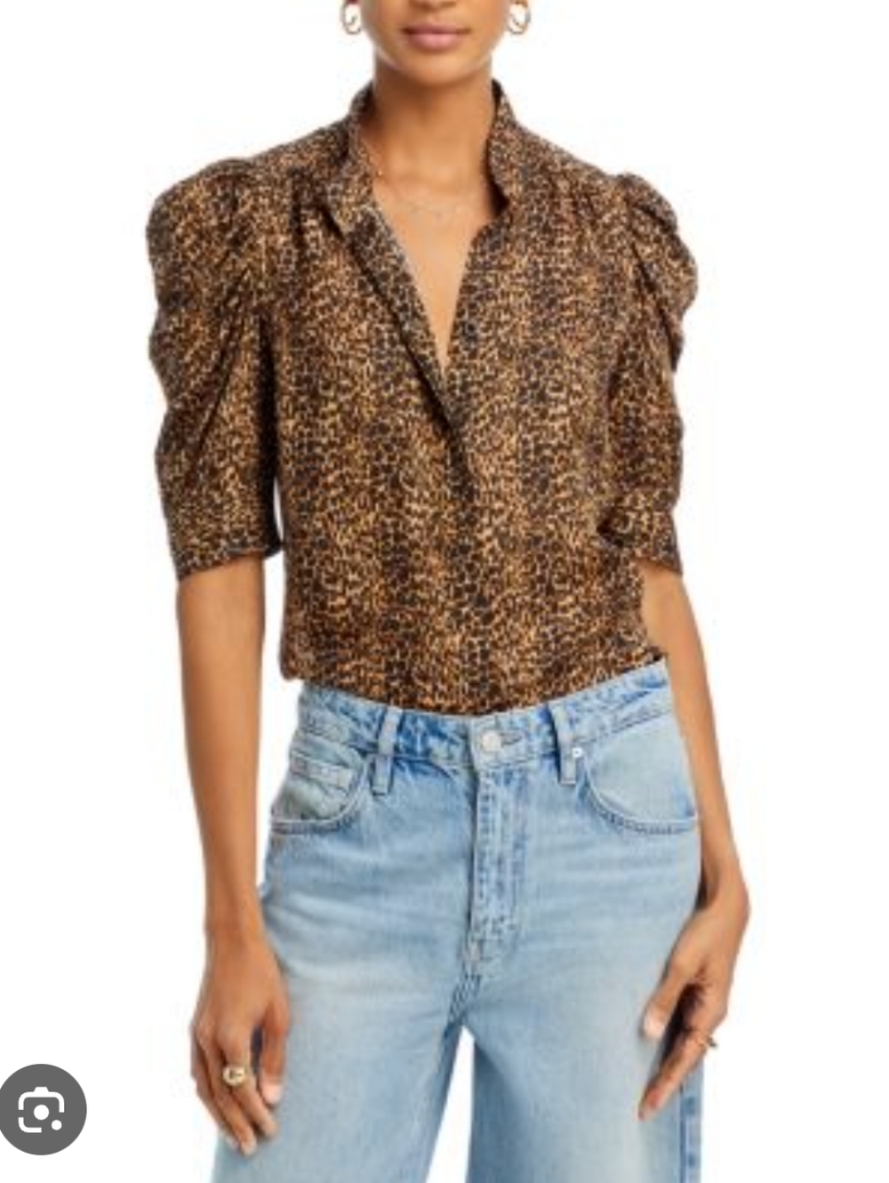 Frame Gillian Leopard Print Puff-Sleeve Blouse - Brown 100% Silk